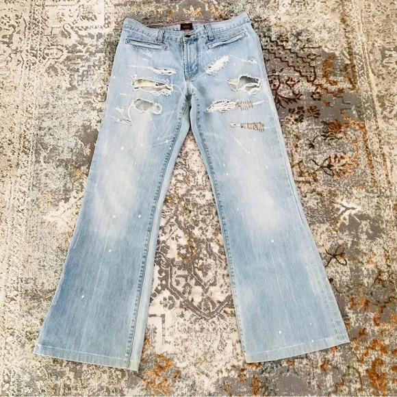 Von Dutch Light Blue Distressed Flare Jeans - Picture 2 of 16